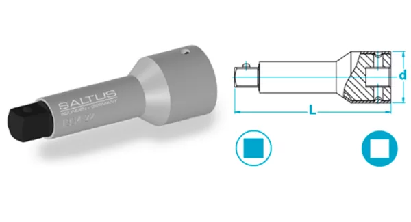 Atlas Copco-Extension with rotating protection sleeve, suited for ball/pin locked square drives only