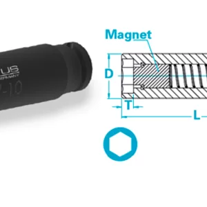 Atlas Copco-Socket, long version, with spring-mounted magnet