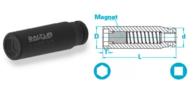 Atlas Copco-Socket, long version, with spring-mounted magnet