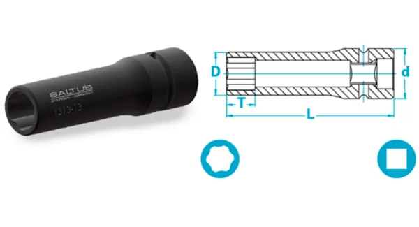 Atlas Copco-Socket, long version, Surface drive, guided input
