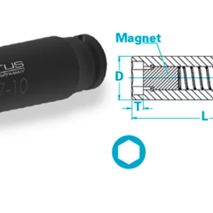 Atlas Copco- Socket, semi-long version, with spring-mounted magnet