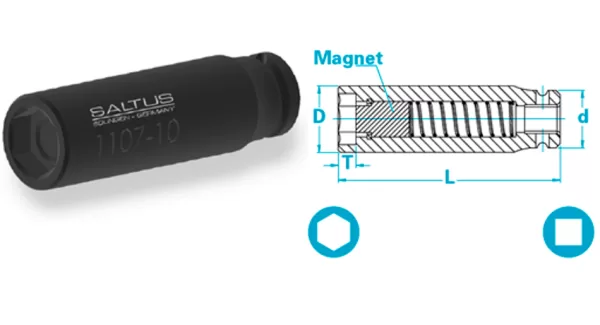 Atlas Copco- Socket, semi-long version, with spring-mounted magnet