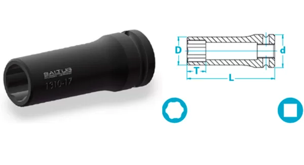 Atlas Copco- Socket, semi-long version, with Surface drive
