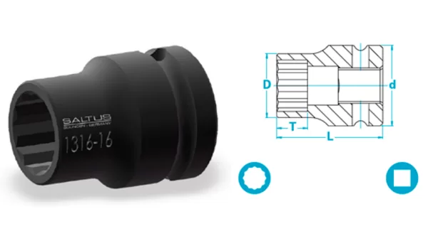 Atlas Copco-Socket, short version, double hexagon, thin walled