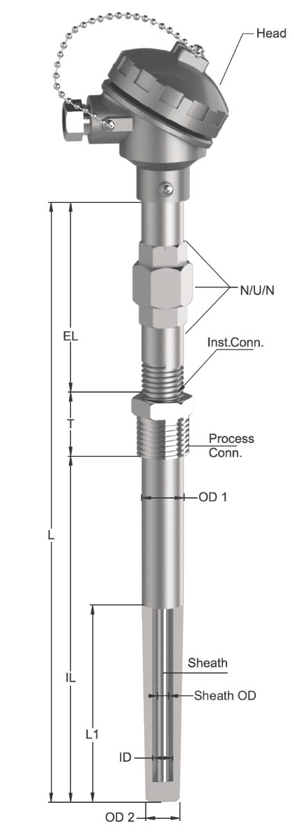 Tempsen R - 651 RTD with N/U/N & Taper Thermowell