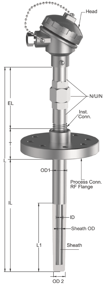 Tempsen R - 727 RTD with N/U/N & Taper Thermowell