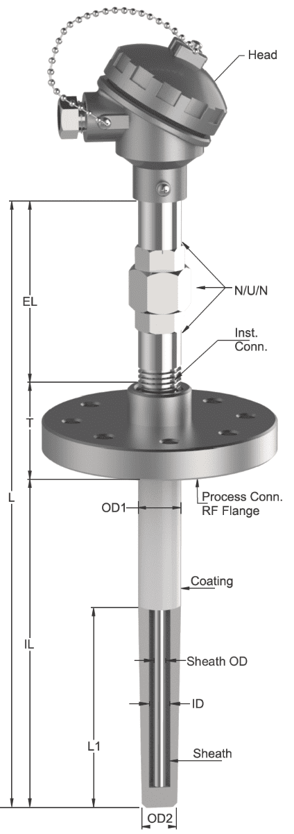 Tempsen R - 732 RTD with Flange N/U/N & stepped Thermowell