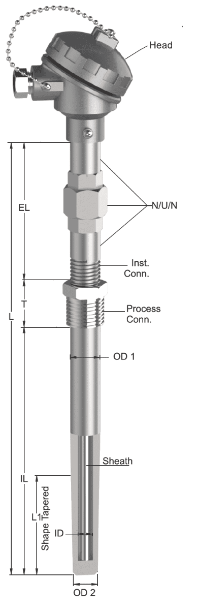 Tempsen T - 651 THERMOCOUPLE WITH N/U/N & TAPER THERMOWELL
