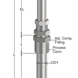 Tempsen T - 656 THERMOCOUPLE WITH TAPERED THERMOWELL & ADJUSTABLE COMPENSATION FITTING